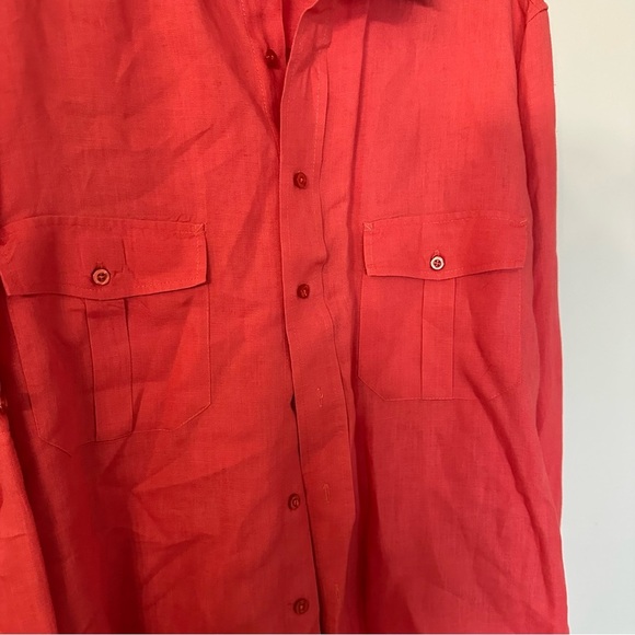 Twenty Eight Degrees Deep Coral Long Sleeve Button Up 100% Linen Top Sz XLT GUC - Picture 4 of 7
